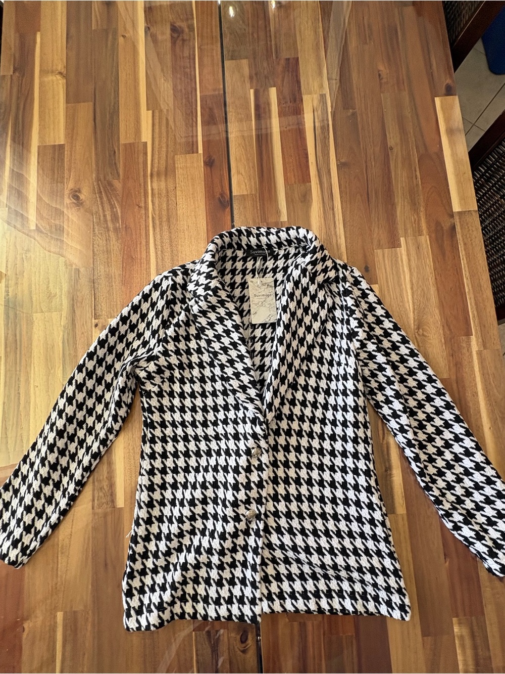 NWT Sz M Black & White Houndstooth Blazer Jacket w Buttons & Pockets